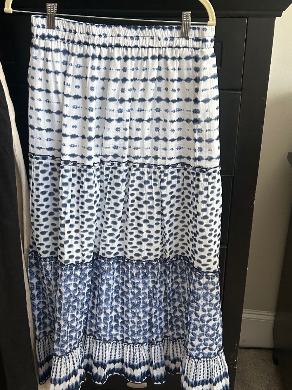 New Direction Blue and White Long Maxi Skirt Size M
